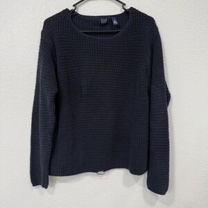 GAP Navy Blue Waffle Knit Cotton Sweater Long Sleeve Crew Neck XL